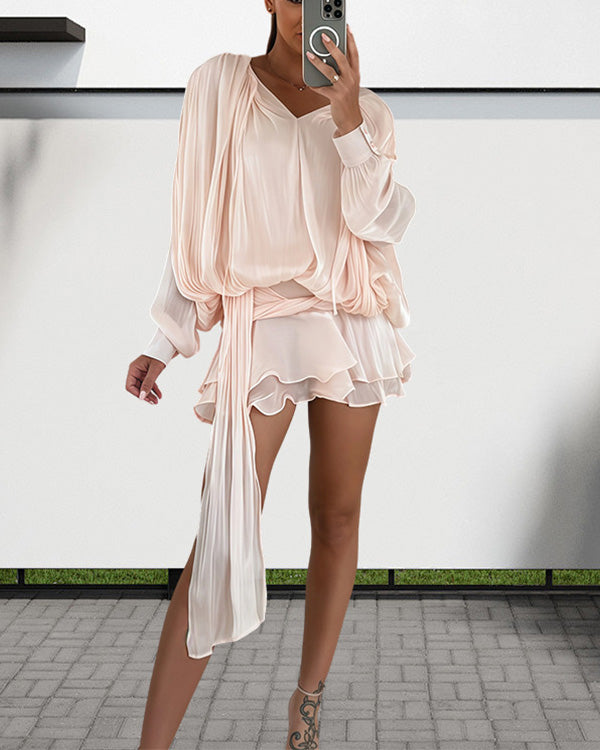 Facerya Satiniertes unregelmäßiges Mini-Kleid mit Rüschen