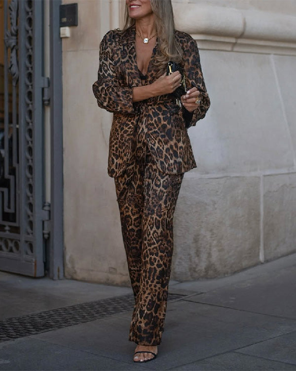 Facerya Leoparden-Blazer und Hose Set