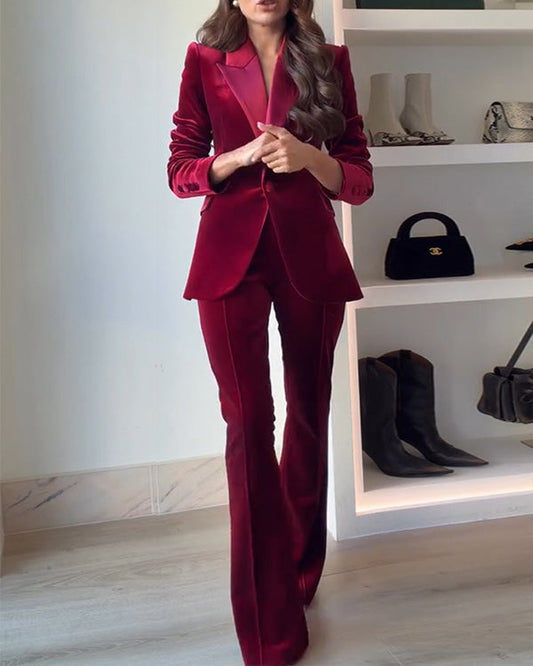 Facerya Samt-Blazer-Anzug und weite Hose