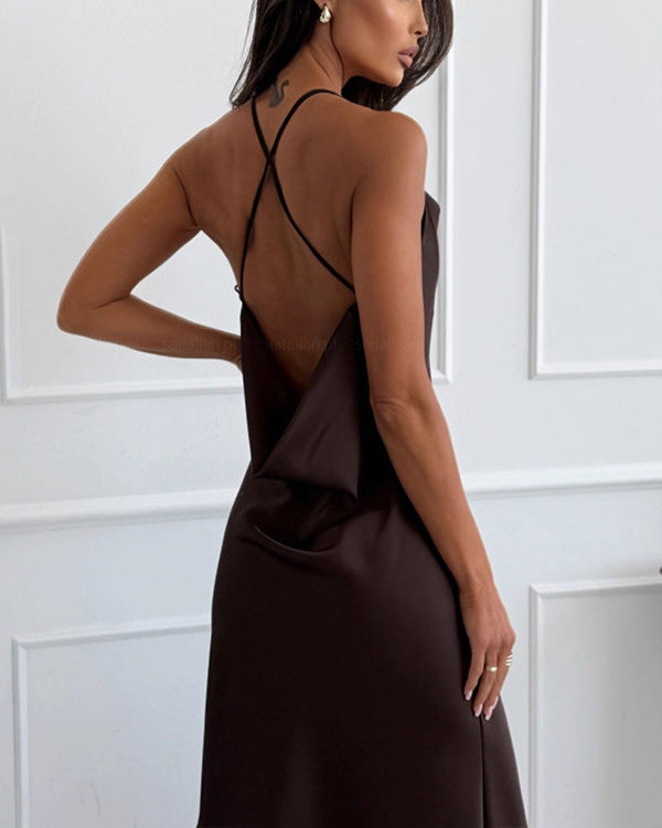 Facerya Satin-Patchwork-Kleid mit Schlitz