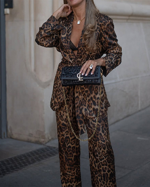 Facerya Leoparden-Blazer und Hose Set