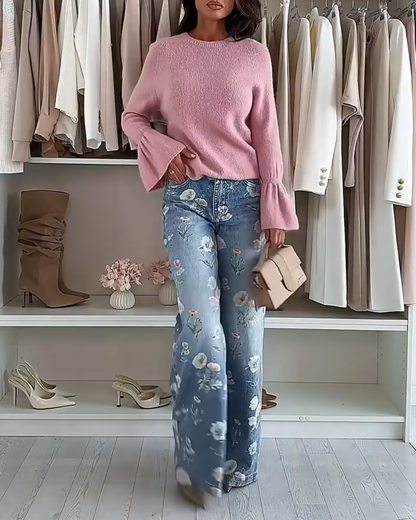 Facerya Floral-Jeans mit weitem Bein