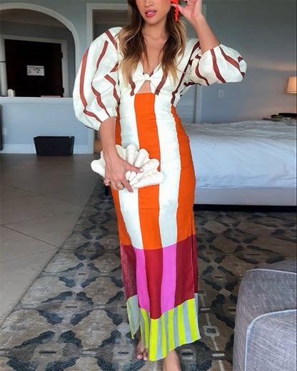 Facerya Boho Gestreiftes Kleid