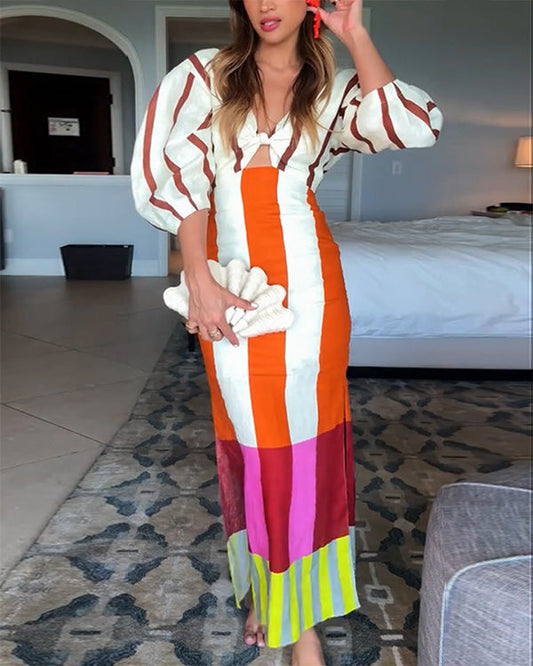 Facerya Boho Gestreiftes Kleid