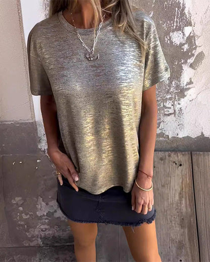 Facerya glänzendes Metallic-Glitzer-T-Shirt