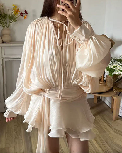 Facerya Satiniertes unregelmäßiges Mini-Kleid mit Rüschen