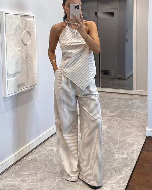 Facerya One-Shoulder-Oberteil und Hose mit irregulärem Streifenmuster