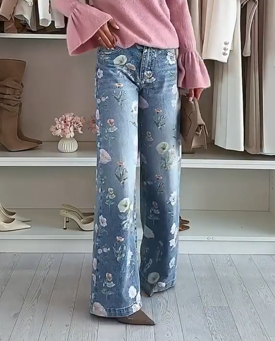 Facerya Floral-Jeans mit weitem Bein