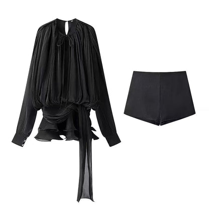 Facerya Satiniertes unregelmäßiges Mini-Kleid mit Rüschen