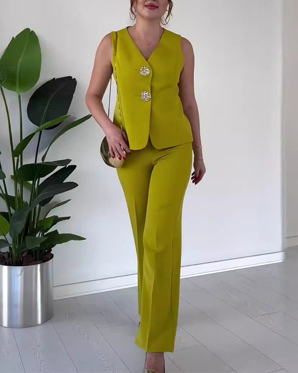 Facerya Weste mit Goldknöpfen und Cityhose Set (12 Farben)