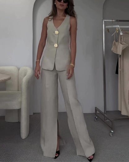 Facerya Weste mit Goldknöpfen und Cityhose Set (12 Farben)