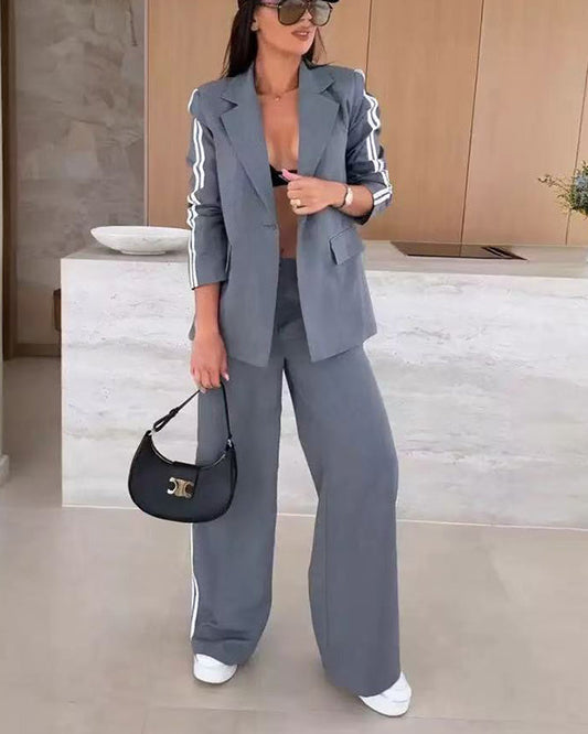 Facerya Revers Patchwork Jacke Und Lockere Hose Anzug Set