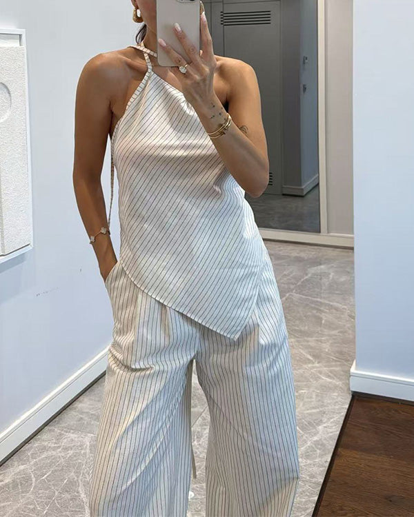 Facerya One-Shoulder-Oberteil und Hose mit irregulärem Streifenmuster