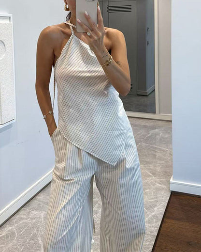 Facerya One-Shoulder-Oberteil und Hose mit irregulärem Streifenmuster