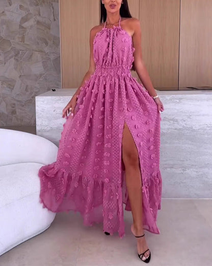 Facerya Neckholder Rückenfreies 3D-Blumenkleid