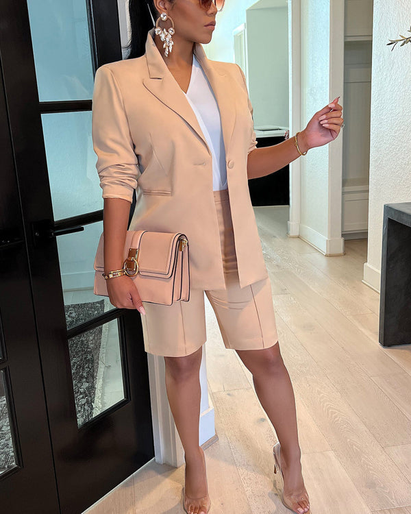Facerya Freizeitanzug Blazer- und City-Shorts-Set (15 Farben)