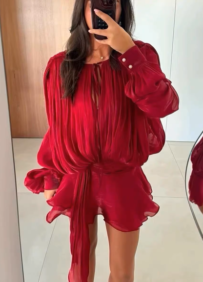 Facerya Satiniertes unregelmäßiges Mini-Kleid mit Rüschen