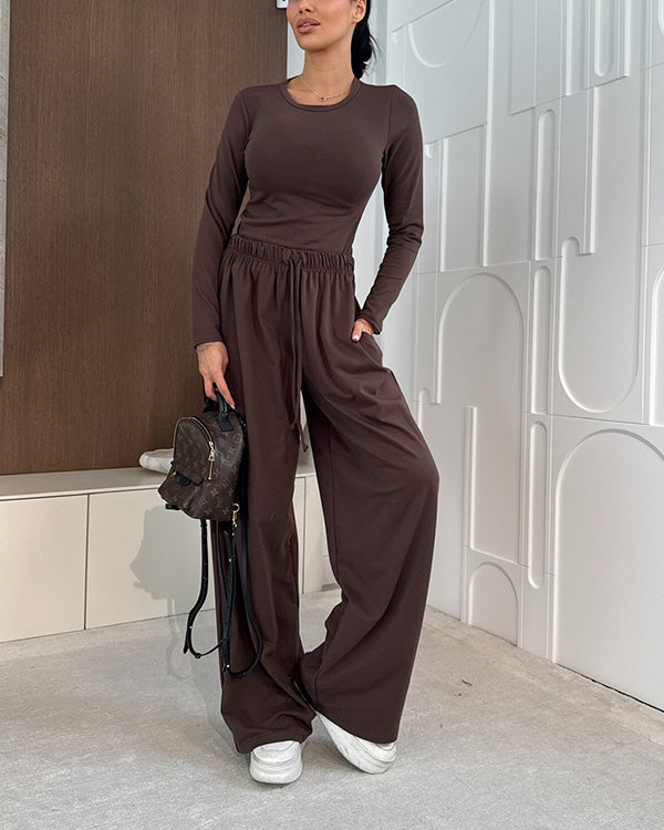 Facerya Gemütliches T-Shirt und Hose mit weitem Bein Set