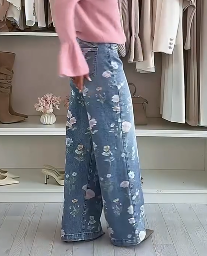 Facerya Floral-Jeans mit weitem Bein