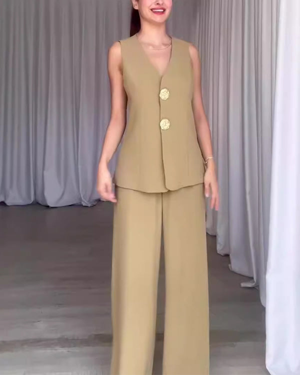 Facerya Weste mit Goldknöpfen und Cityhose Set (12 Farben)