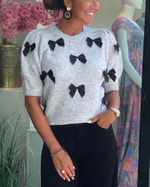 Facerya O-Neck Mittellangarm Pullover mit Schleife