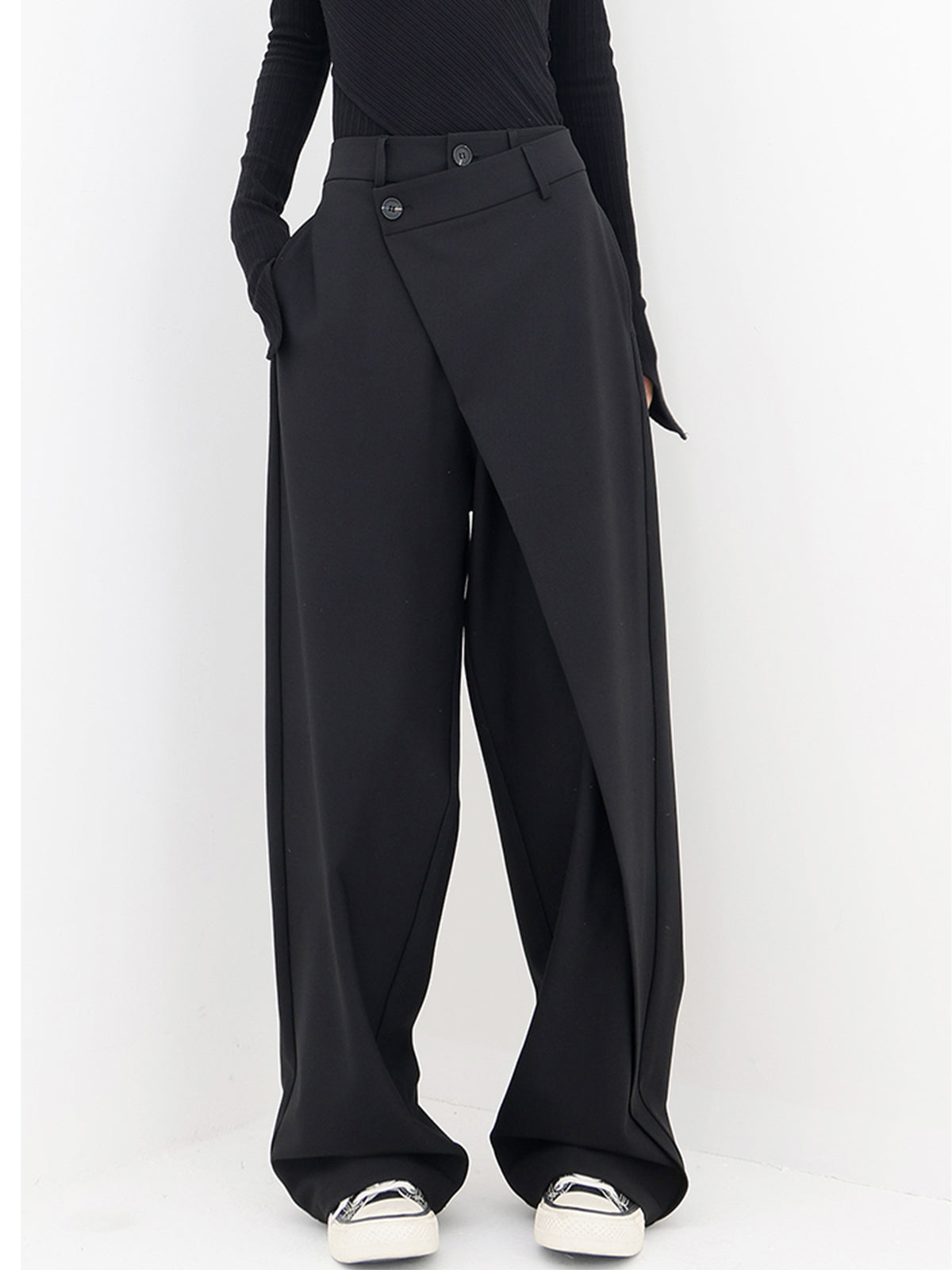 Asymmetrische Layer-Knopf-Weite-Bein-Hose