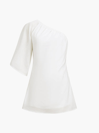 Ägäisches Baumwoll-Leinen-Minikleid mit einem Ärmel