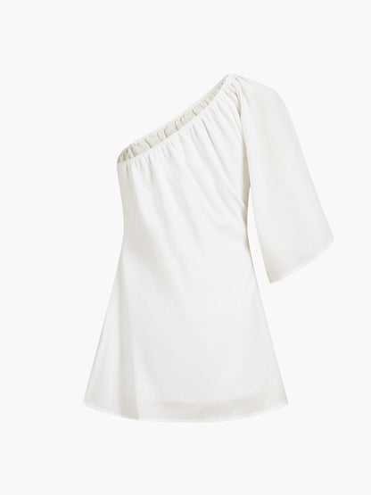 Ägäisches Baumwoll-Leinen-Minikleid mit einem Ärmel