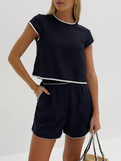Shorts-Set aus reiner Baumwolle mit Kontrastborten