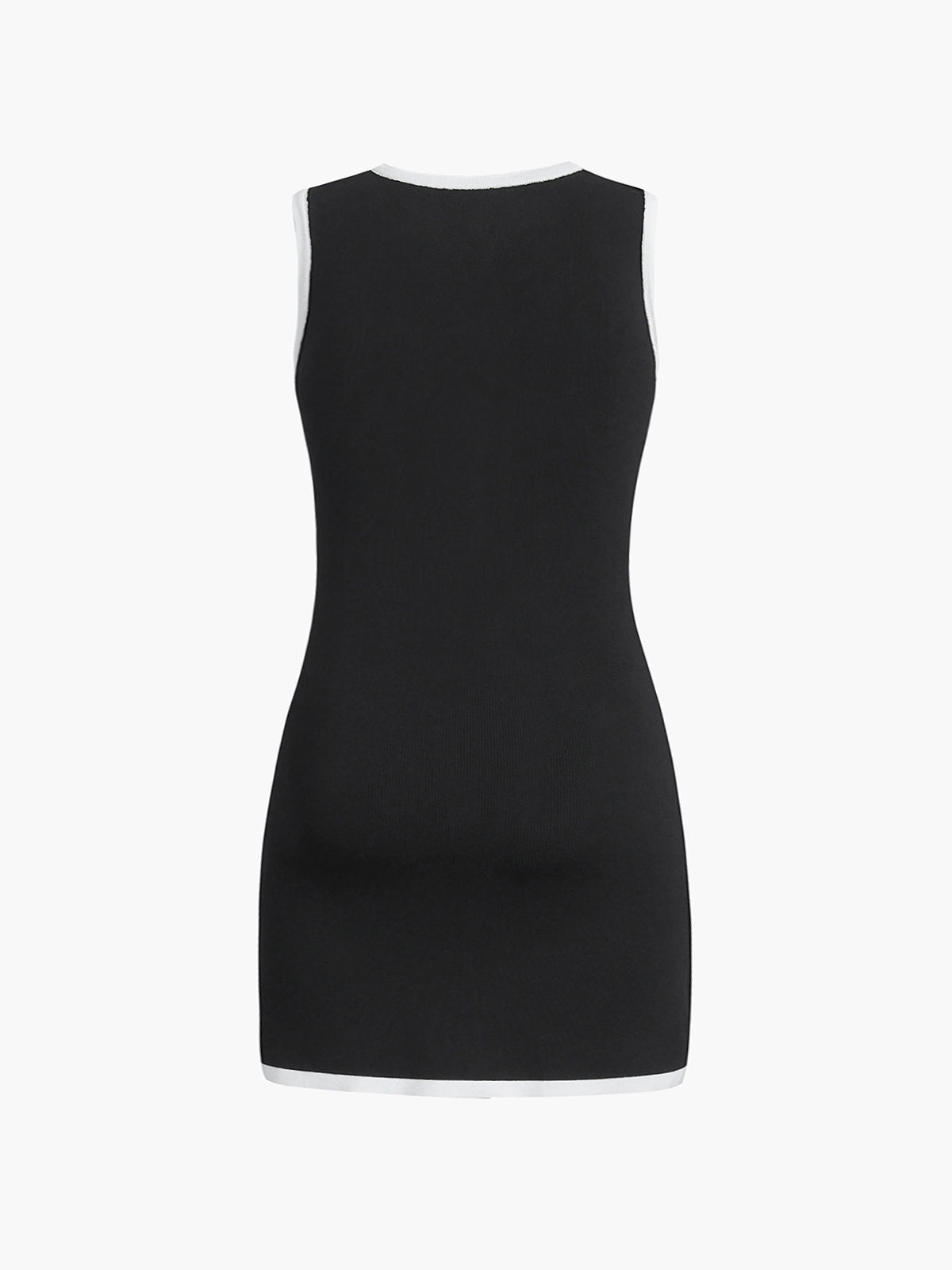Ärmelloses Kurzstrickkleid mit mehreren Taschen und Knopfleiste