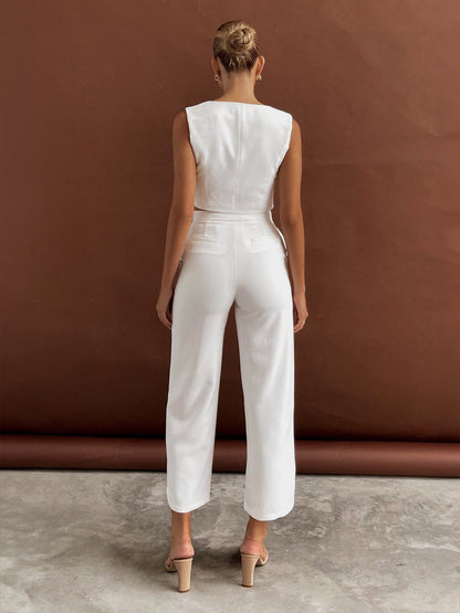 Einfarbiges asymmetrisches Hosen-Set mit geradem Bein
