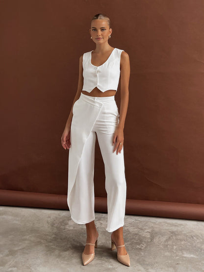 Einfarbiges asymmetrisches Hosen-Set mit geradem Bein