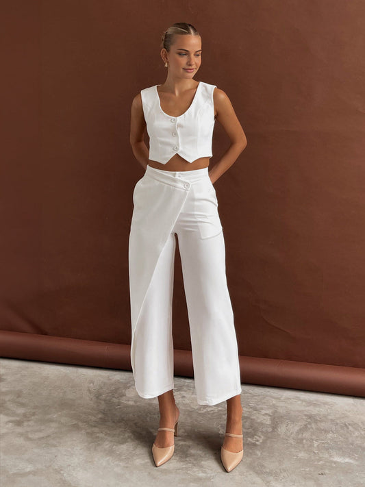 Einfarbiges asymmetrisches Hosen-Set mit geradem Bein