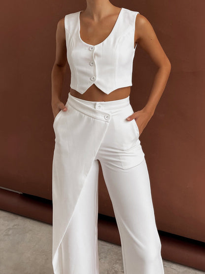 Einfarbiges asymmetrisches Hosen-Set mit geradem Bein
