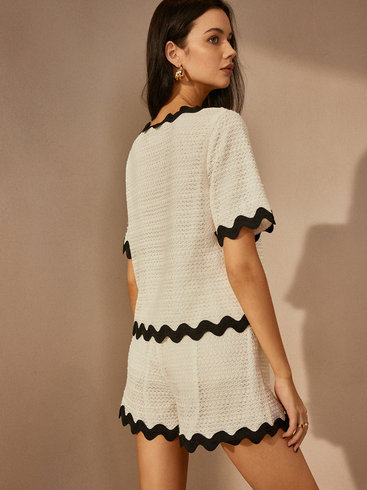 Kontrastbesatz V-Ausschnitt Shorts-Set