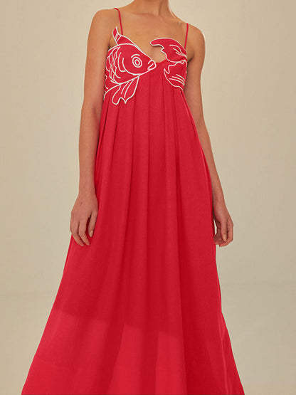 Halbtransparenter Cami-Kleid mit aufgesticktem Fischmotiv