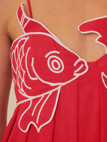 Halbtransparenter Cami-Kleid mit aufgesticktem Fischmotiv
