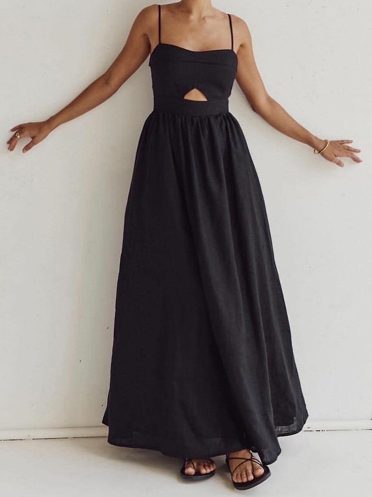 Baumwoll-Maxikleid ärmellos mit Taschen und Cut-Outs