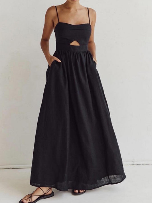 Baumwoll-Maxikleid ärmellos mit Taschen und Cut-Outs