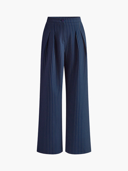 Gestreifte weite Bundfaltenhose