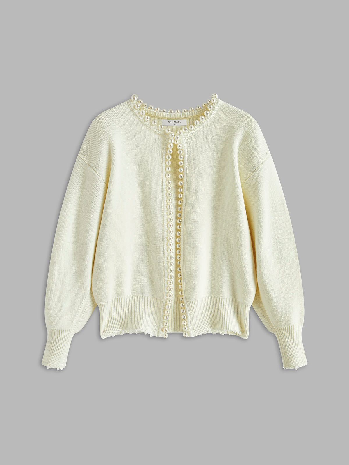 Cardigan mit Perlenbesatz und gefranstem Saum