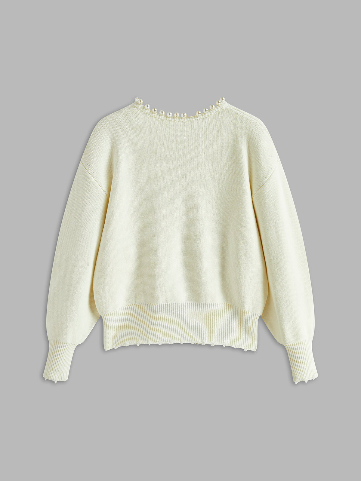 Cardigan mit Perlenbesatz und gefranstem Saum