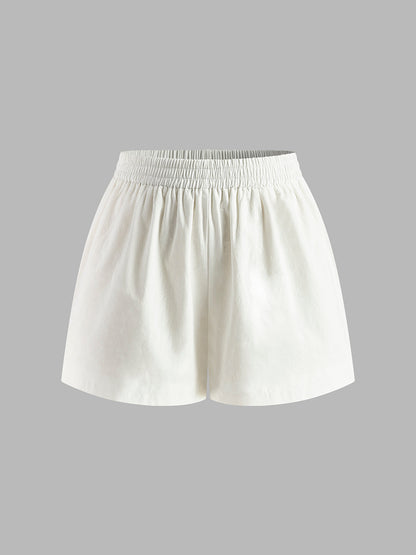 Rückenfreies Neckholder-Top aus Baumwolle & Leinen mit Shorts-Set