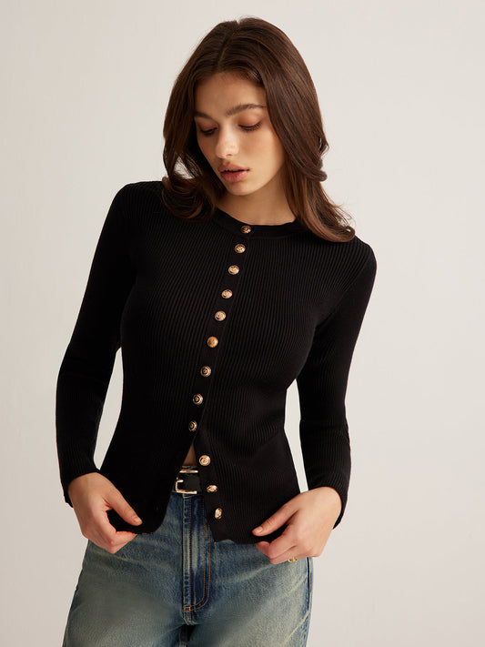Geknöpftes figurbetontes Stricktop