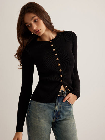 Geknöpftes figurbetontes Stricktop