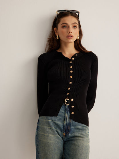 Geknöpftes figurbetontes Stricktop