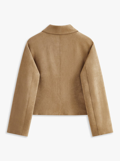 Wildlederimitat-Jacke mit weichem Revers und Knöpfen