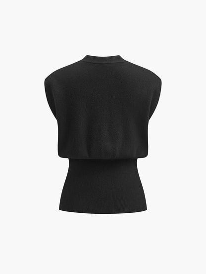 Ärmelloser V-Ausschnitt-Pullover mit Knopfdetails