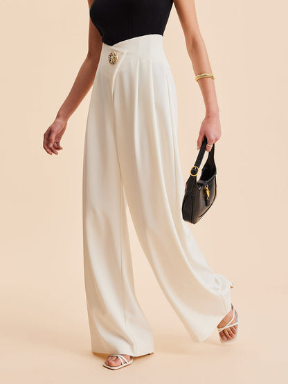 Verzierte High-Waist Hose mit weitem Bein
