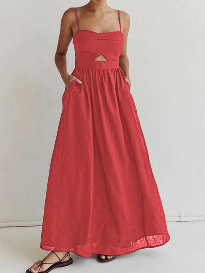 Baumwoll-Maxikleid ärmellos mit Taschen und Cut-Outs